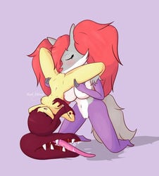 breasts closed_eyes delphox female female/female female_only furry long_hair mawile nude nude_female open_mouth oral pokemon pokemon_(species) pussy red_thing spread_legs yuri