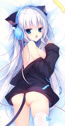 aisu_mint animal_ears apupop ass bandaid breasts dakimakura detexted headphones maebari muku_(apupop) nekomimi nipples no_bra open_shirt tail thighhighs