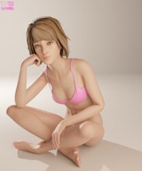 1girls 3d blue_eyes bottomless bra brown_hair cleavage cute female female_only life_is_strange max_caulfield simple_background sitting sitting_indian_style small_breasts smile solo_focus tinytitlover