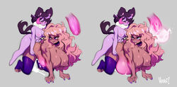 animal_ears anthro bent_over blonde_hair breasts chiropteran cum cum_inflation cum_inside cumflation female fur furry futanari glasses gwyn_(sait0moriyama) inflation large_breasts looking_back marion_(nedoiko) multicolored_hair nedoiko nude penis pink_hair purple_hair stomach_bulge stomach_inflation tail thighhighs