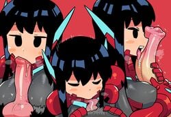 1girls animal_penis asta_(crap_man) asta_rindo black_eyes black_hair blowjob blush bodysuit canine_penis closed_eyes crap-man deepthroat fellatio female female_only horsecock licking licking_penis long_hair long_penis mob_face oral penis penis_grab red_background solo solo_female solo_focus steamy_breath very_high_resolution zoophilia