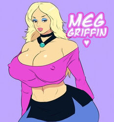 2014 alternate_breast_size areolae ass big_ass big_breasts black_eyes blonde_hair breasts collar erect_nipples erection_under_clothes eyelashes family_guy female female_only heart high_resolution huge_ass huge_breasts jay-marvel lipstick logo long_hair long_sleeves makeup meg_griffin meg_griffin_(makeover) nipples nipples_visible_through_clothing not_furry pointy_nose purple_background skirt smile stomach sweater