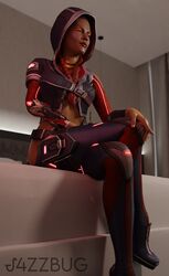 1girls 3d apex_legends blender braided_hair female female_only heels j4zzbug_sfm loba loba_(apex_legends) partially_clothed red_hair sitting solo solo_female thighs