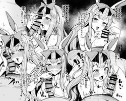 1boy 1girls animal_ears bar_censor blush bow bunny_ears censored eyebrows_visible_through_hair faceless_male female foreskin fully_retracted_foreskin hairbow handjob heart heart-shaped_pupils intact long_hair male_pov male_pubic_hair mochizuki_himari moketa monochrome moon_rabbit partially_retracted_foreskin penis penis_awe penis_on_face pubes retracted_foreskin saliva straight sweat symbol-shaped_pupils uncut uni_create veins veiny_penis virtual_youtuber