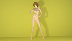 1girls 3d atlus breasts brown_eyes brown_hair female kikanshalewds light_skin lipstick looking_at_viewer naked nipples nude persona persona_4 pussy satonaka_chie solo vagina