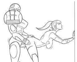 1futa 1girls against_wall bodysuit clothed clothing duo female fish-ninja(artist) futa_on_female futanari human light_skin metroid metroid_fusion monochrome mostly_clothed nintendo pale_skin sa-x samus_aran side_view standing varia_suit visor