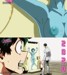 1girls 2boys animated animated_gif armpit arms_up awata_kaoruko blue_hair blue_skin bondage breasts bubble_girl classic_enf_pose collage completely_nude embarrassed embarrassed_nude_female enf female izuku_midoriya kaoruko_awata knees_together_feet_apart laughing magicfilter male midoriya_izuku mirai_sasaki multiple_boys my_hero_academia nighteye nude nude_filter pigeon-toed sasaki_mirai standing surprised third-party_edit tickle_machine tickle_torture tickling tied_up tiptoes uncensored