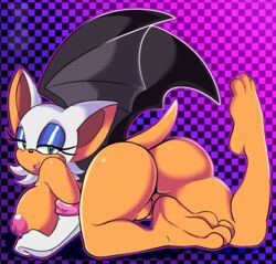 1girls all_fours artist_name ass bat blue_eyes breasts character_name female fur furry hi_res highres justathereptile pussy rouge_the_bat sega smile smiling sonic_(series) sonic_the_hedgehog_(series) tagme