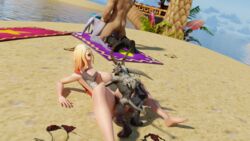 beach blonde_hair blood_elf blue_hair blue_skin female grabbing_breast human imp male missionary_position night_elf nude smaller_male vell(vellektra) vellektra world_of_warcraft