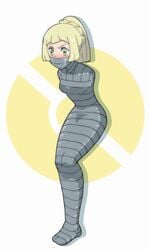 1girls blonde_hair bondage duct_tape gag gagged harusame lillie_(pokemon) mummification mummified nintendo pokemon pokemon_sm