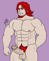 cute gorrizz hiyoriz kimi_ga_shine male male_only muscles naked pubic_hair q-taro_burgerberg red_eyes red_hair smile thick_penis your_turn_to_die yttd