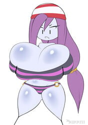 bikini blue_skin breast_expansion breast_grab breast_inflation breast_squeeze breasts cleavage female huge_breasts nirriti purple_hair risky_boots shantae smooth_skin solo stick_figure stickfigure stickman swimsuit transformation