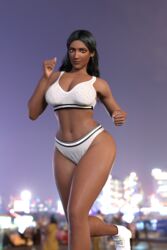 1girls 3d big_ass big_breasts big_butt black_hair blizzard_entertainment brown_eyes dark-skinned_female female female_only french_nails indian looking_at_viewer mry overwatch park running solo sports_bra symmetra