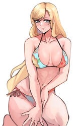 ann_takamaki blonde_hair blue_eyes blush blushing_at_viewer bra looking_at_viewer nero_watch persona persona_5 persona_5_royal persona_5_scramble:_the_phantom_strikers simple_background underwear white_background