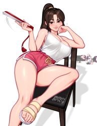 1girls ass background_character blush blushypixy blushyspicy breasts brown_eyes brown_hair capcom clothed crossover defeated family_guy_death_pose fatal_fury feet female female_focus female_only juri_han king_of_fighters light-skinned_female light_skin looking_at_viewer mai_shiranui snk soles street_fighter street_fighter_6 toes