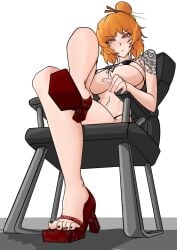 1girls big_breasts bikini chair crossed_legs female hair_bun high_heels ishmael_(limbus_company) kurokumo_clan_(identity)_(project_moon) limbus_company on_chair orange_hair project_moon solo_female tagme_(artist) tattoo tattoo_on_shoulder