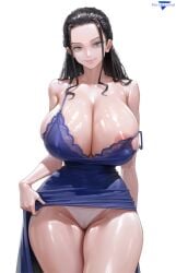 1girls ai_generated areola_slip big_breasts black_hair blue_eyes curvy curvy_body curvy_female curvy_figure dress female female_focus female_only huge_breasts large_breasts long_hair marshalperv nico_robin one_piece panties pervmarshal shiny_skin simple_background solo solo_female solo_focus standing tagme tagme_(artist) thick_thighs thin_waist white_background white_panties wide_hips