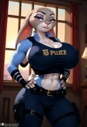 1girls ai_generated alternate_body_type alternate_breast_size anthro big_breasts breasts bunny bunny_ears cleavage disney female female_only grey_body grey_fur huge_breasts judy_hopps large_breasts patmmp0102 purple_eyes sideboob solo underboob zootopia