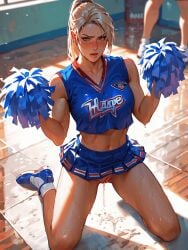 1girls ai_generated cheerleading_uniform mortal_kombat pussy pussy_juice sonya_blade submissive villain_party69