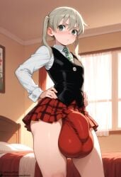 1futa ai_generated bulge futa_only futanari green_eyes huge_balls huge_bulge huge_cock maka_albarn self_upload soul_eater starskyai