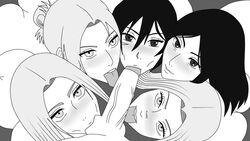 5girls annie_leonhardt asian asian_female ass attack_on_titan big_ass big_butt big_penis black_hair blonde_hair blowjob_face blush blushing_at_viewer collaborative_fellatio eye_contact eyelashes eyes fellatio female female_focus gangbang greyscale historia_reiss hitch_dreyse interracial kneeling licking licking_penis lipstick long_hair looking_at_viewer looking_pleasured male mattez_ mikasa_ackerman monochrome multiple_girls on_knees oral pieck_finger pov pov_eye_contact reverse_gangbang sex shingeki_no_kyojin short_hair sucking sucking_testicles teamwork tied_hair tongue_out uncensored