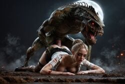 1boy 1girls ai_generated female_human female_human/male_feral female_human/male_monster feral_on_female feral_on_human full_moon interspecies interspecies_sex male_feral male_feral/female_human male_monster monster monster_on_female monster_on_human monster_penetrating noone3d petite slim slim_waist