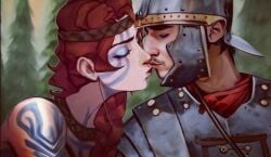 1boy 1boy1girl 1girls barbarian celtic celtic_tattoos female kiss_on_lips kissing legionnaire love male male/female red_hair roman_empire spqr