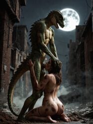 1boy 1girls ai_generated female_human female_human/male_feral female_human/male_monster feral_on_female feral_on_human full_moon interspecies interspecies_sex male_feral male_feral/female_human male_monster monster monster_on_female monster_on_human monster_penetrating noone3d petite slim slim_waist