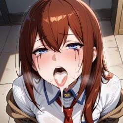 2d after_sex ai_generated cum cum_in_mouth cum_inside makise_kurisu ruined_makeup runny_makeup steins;gate tears