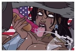 ahe_gao american_flag black_hair blacktoe blue_eyes blush blushing breasts canine canine_penis choker cleavage cum cum_in_container cum_in_glass dark_skin dc dc_comics diana_prince earrings ejaculation erection eyes_rolling_back female glass gokkun holding_penis hotdog_bun large_breasts long_hair nude open_mouth runny_makeup saliva star_earrings tearing_up tears tongue tongue_out unseen_male_face wine_glass wonder_woman wonder_woman_(series) wrist_cuffs zoophilia