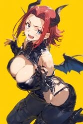 ai_generated athletic_female bare_thighs code_geass gigantic_breasts huge_breasts huge_thighs kallen_stadtfeld light-skinned_female light_skin looking_at_viewer massive_breasts red_hair short_hair smiling solo_female squatting succubus succubus_wings sweat sweatdrop terta_(artist) thick_body thick_female thick_thighs thighs tomboy voluptuous voluptuous_female