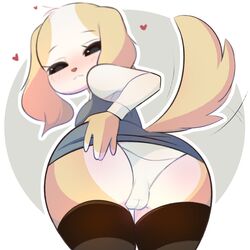 :3 aggressive_retsuko aggretsuko ass cameltoe canid canine canis clothed clothing cute female fur furry furry_only hearts inui_(aggressive_retsuko) inui_(aggretsuko) looking_back office_lady oopsynsfw panties presenting sanrio smooth_skin tail underwear upskirt white_panties