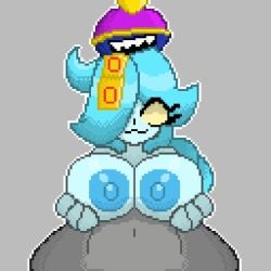 1girls animated animated big_breasts blue_body blue_nipples blue_skin brawl_stars colette_(brawl_stars) female inspector_colette nipples pixel_animation pixel_art pumpkinz6 titjob titjob