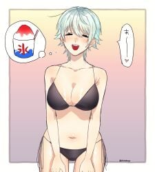 big_breasts bikini black_bikini canon_genderswap cleavage closed_eyes female female_only genderswap_(mtf) ginko_sakata gintama gintoki_sakata rule_63 shiny_skin shirotahoney short_hair silver_hair smile solo swimsuit very_short_hair white_hair wide_hips