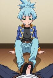 1boy after_running ai_generated aqua_hair crossdressing dominant_male feet femboy femboydom feminine_body feminine_boy feminine_male focus_on_feet focus_on_shoes footjob gay green_eyes pov shiun'in_sora shoejob shoes sora_perse submissive submissive_male sweat trap yaoi yu-gi-oh! yu-gi-oh!_arc-v