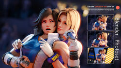 2girls 3d behind_another blonde_hair breasts brown_hair catfight cleavage crossover cuddling dead_or_alive female female_only hand_on_another's_cheek highres hug hug_from_behind kazama_asuka kissing kissing_cheek multiple_girls restrained smile tank_top tekken tekken7wallpapers tekken_7 tina_armstrong wholesome wrestling_outfit wrestling_ring yuri