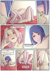 2girls age_difference anal anal_insertion anal_masturbation areolae ass bent_over blue_hair breasts chibi comic completely_nude completely_nude_female dialogue facial_piercing female female/female female_only female_with_female femdom fingering fingering_ass fingering_partner green_eyes kissing kneeling konan lesbian_sex light-skinned_female long_hair lying lying_on_back multiple_girls naked naruto naruto_(series) naruto_shippuden nipples nude older_female orange_eyes paipan pale-skinned_female pale_skin passionate piercing pink_hair rebeccarains sakura_haruno shounen_jump speech_bubble story talking text younger_female yuri