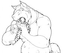 2018 anthro duo equid equine feet_first felid forced holding_prey horse horse_tail looking_back male male/male mammal monochrome multiple_prey nude_pred nude_prey pandottermon pantherine partially_inside prey_in_mouth tiger unwilling_prey vore willing_pred