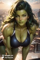 abs ai_generated big_breasts breasts female_only green_eyes green_hair green_skin huge_breasts jennifer_walters large_breasts marvel marvel_comics muscular muscular_female naughty_neurals she-hulk solo_female thick_thighs wide_hips