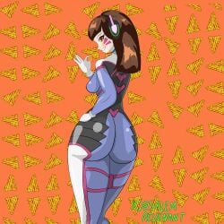 big_ass big_butt brown_eyes d.va fanart looking_at_viewer looking_back overwatch overwatch_2 smile smiling smiling_at_viewer thick_ass thick_thighs tight_clothing wide_hips