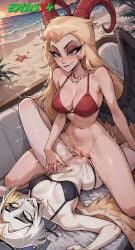 2girls ai_generated beach bikini blonde_hair breasts ends34 female female_only fit_female hazbin_hotel horns lesbian_sex lilith_morningstar_(hazbin_hotel) long_hair lute_(hazbin_hotel) medium_breasts orgasm pussy pussy_juice short_hair white_hair yuri