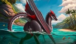 absurd_res ambient_among_us among_us anatid anseriform anus ass avian big_butt bird bubble bzew claws cloud corral dragon duck erection european_mythology feral fish genitals hi_res horn innersloth island looking_at_viewer male marine markings metal metallic_body metallic_wings mythological_creature mythological_scalie mythology outside palm_tree penis plant rear_view red_eyes red_horn red_markings roifantome scales scalie solo standing tail toe_claws tree tropical underwater water western_dragon wing_claws wings wyvern