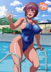 areola_slip areolae areolae_peeking big_breasts chubby curvy getting_out_of_pool hajimekuruma large_breasts nipple_bulge plump pool swimming_pool swimsuit tagme wide_hips