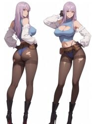 ai_generated bewitching_thighs big_breasts full_body gundam purple_hair roux_louka shu standing