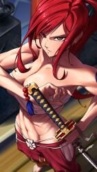 1girls abs absurd_res absurdres angry angry_face arm_tattoo bandage bandaged_breasts bandages_around_breasts bare_shoulders barefoot bbw big_breasts black_eyes busty cleavage erza_scarlet fairy_tail feet female female_focus female_only foot_fetish hair_ribbon hi_res high_resolution highres hips large_breasts light-skinned_female light_skin looking_at_viewer muscles muscular muscular_female pale-skinned_female pale_skin pinup ponytail pose posing red_hair ribbon skimpy skimpy_clothes solo solo_female solo_focus standing sword tattoo tettora tied_hair toes very_high_resolution wide_hips