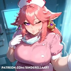 ai_generated ass_bigger_than_head big_breasts big_breasts big_butt breasts_bigger_than_head busty clinic commission female genshin_impact gloves heavenly_ass hospital hoyoverse huge_ass huge_breasts large_ass large_breasts milf nurse nurse_clothing nurse_uniform patreon patreon_url patreon_username pawg sinderellaart tease teasing teasing_viewer thick thick_ass thick_legs thick_thighs voluptuous voluptuous_female yae_miko