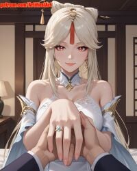 1girls ai_generated artifical_art big_breasts bride female genshin_impact hair_ornament hairpin long_hair mature_female ningguang_(genshin_impact) perfect_body red_eyes white_hair