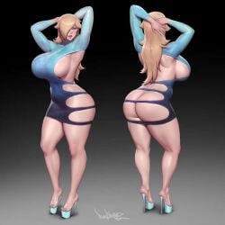 big_ass big_breasts bimbo blonde_hair blue_eyes high_heels nintendo pinkdrawz princess_rosalina revealing_clothes sideboob skimpy_clothes super_mario_bros.