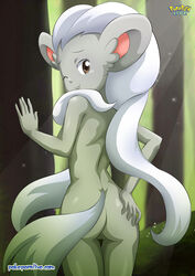 1girls anthro ass back big_ears brown_eyes cinccino female female_only forest furry hand_on_ass one_eye_closed pokémon_(species) pokemon pokemon_bw pokepornlive shiny_cinccino shiny_pokemon solo tail white_hair wink