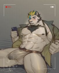 2d anthro aroused bodily_fluids dfeng_li erection felid genital_fluids hi_res male male_focus male_only mammal precum solo tagme yaoi